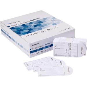 McKesson Pill Envelopes for Medicine [1000 Count] Medication Packets, Imprinted, Moisture Seal, 100 Count, 10 Packs