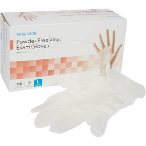 McKesson Powder-Free, Vinyl Exam Gloves, Non-Sterile, Large, 150 Count, 1 Box