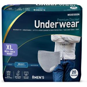 McKesson Premium Discreet Underwear for Men (20 Adult Briefs) – Pull-On Disposable Incontinence Briefs, Tear Away Seams, Heavy Absorbency, 12-Hour Leak & Odor Protection – Small/Medium, 28-40 in.(X-Large)