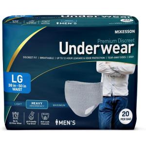McKesson Premium Discreet Underwear for Men (20 Adult Briefs) – Pull-On Disposable Incontinence Briefs, Tear Away Seams, Heavy Absorbency, 12-Hour Leak & Odor Protection – Small/Medium, 28-40 in.(Large)