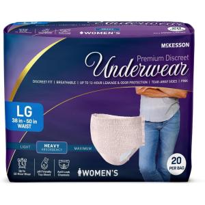 McKesson Premium Discreet Underwear for Women (20 Adult Briefs) – Pull-On Disposable Incontinence Briefs, Tear Away Seams, Heavy Absorbency, 12-Hour Leak & Odor Protection – X-Large, 48-64 in.(Large)