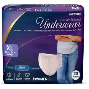 McKesson Premium Discreet Underwear for Women (20 Adult Briefs) – Pull-On Disposable Incontinence Briefs, Tear Away Seams, Heavy Absorbency, 12-Hour Leak & Odor Protection – X-Large, 48-64 in.(X-Large)