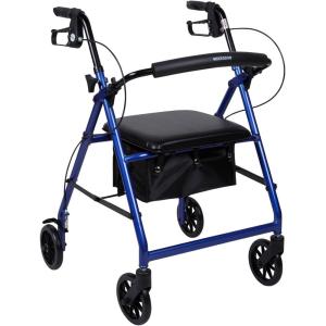 McKesson Rollator Walker with Seat and Wheels, Lightweight, Aluminum, 300 lbs Weight Capacity, Green, 1 Count(Blue)