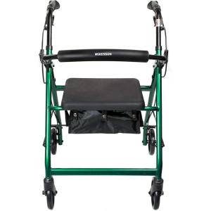 McKesson Rollator Walker with Seat and Wheels, Lightweight, Aluminum, 300 lbs Weight Capacity, Green, 1 Count(Green)