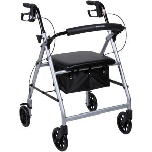McKesson Rollator Walker with Seat and Wheels, Lightweight, Aluminum, 300 lbs Weight Capacity, Green, 1 Count(Silver)