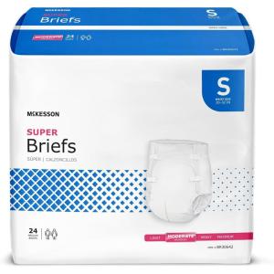 McKesson Super Briefs, [48 Count], XXL, 63-70 in. Incontinence Adult Diapers with Tabs, Moderate Absorbency, Unisex, Disposable, Elastic Leg Gathers and Contoured Fit for Men and Women(Small)