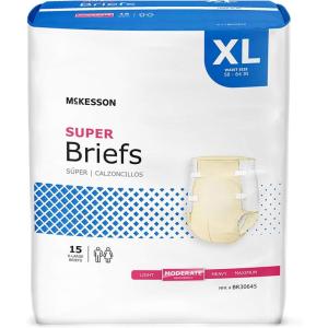 McKesson Super Briefs, [60 Count], Size XL, 58-64 in. Incontinence Adult Diapers with Tabs, Moderate Absorbency, Unisex, Disposable, Elastic Leg Gathers and Contoured Fit for Men and Women