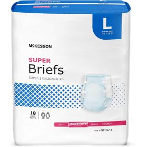 McKesson Super Briefs, [72 Count], Size L, 44-58 in. Incontinence Adult Diapers with Tabs, Moderate Absorbency, Unisex, Disposable, Elastic Leg Gathers and Contoured Fit for Men and Women