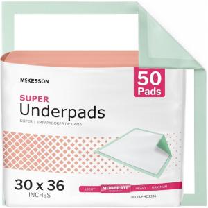 McKesson Super Underpads, Incontinence Bed Pads 30″ x 36″ [100 Count], Moderate Absorbency, Disposable Chux Pads for Adults, Elderly, and Baby, Pee Pads(30 X 36 Inch (Pack of 50))