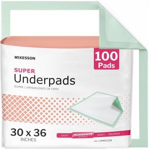 McKesson Super Underpads, Incontinence Bed Pads 30″ x 36″ [100 Count], Moderate Absorbency, Disposable Chux Pads for Adults, Elderly, and Baby, Pee Pads(30 X 36 Inch (Pack of 100))