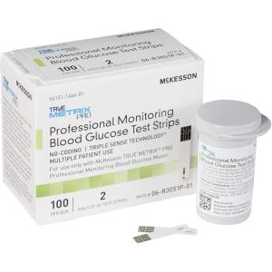McKesson TRUE METRIX PRO Professional Monitoring Blood Glucose Test Strips – No Coding, Triple Sense Technology, Multiple Patient Use – Vials of Strips, 100 Strips, 12 Packs, 1200 Total