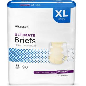 McKesson Ultimate Briefs, [96 Count], Size M, 32-44 in. Incontinence Adult Diapers with Tabs, Maximum Absorbency, Unisex, Disposable, Elastic Leg Gathers and Contoured Fit for Men and Women(X-Large)