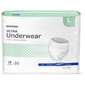 McKesson Ultra Adult Incontinence Underwear, [18 Count], Heavy Absorbency, Large, 44-58 in. Unisex Bladder Leak Protection, Pull-On Style with Tear-Away Sides, Postpartum and Incontinence Support