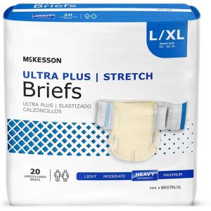 McKesson Ultra Plus Stretch Briefs, [20 Count], M/R, 32-54 in. Incontinence Adult Diapers, Heavy Absorbency, Unisex, Disposable, Elastic Leg Gathers and Contoured Fit for Men and Women(Large/X-Large (20 Count))