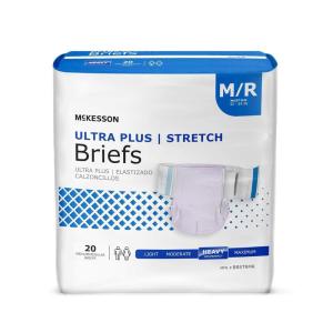 McKesson Ultra Plus Stretch Briefs, [80 Count], M/R, 32-54 in. Incontinence Adult Diapers, Heavy Absorbency, Unisex, Disposable, Elastic Leg Gathers and Contoured Fit for Men and Women
