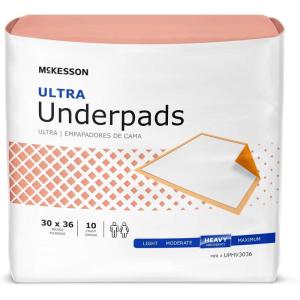 McKesson Ultra Underpads, Incontinence, Heavy Absorbency, 30 in x 36 in, 10 Count