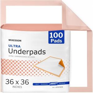 McKesson Underpads Disposable Bed Pads 36″ x 36″ [100 Count], Heavy Absorbency, Ultra Incontinence Chux Pads for Adults, Elderly, and Baby, Pee Pads(36 X 36 Inch (Pack of 100))