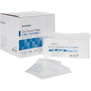 McKesson Zip Closure Bags, 2 mil Thickness – Polyethylene, Reclosable – Clear, 2 in x 3 in, 100 Count, 10 Packs, 1000 Total
