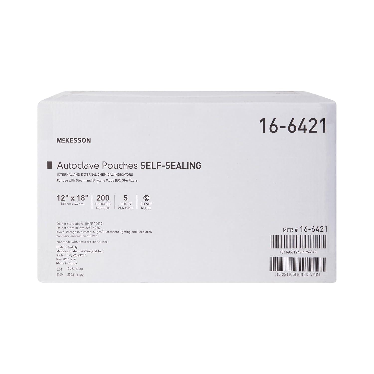 image:imageMcKesson Autoclave Pouches SelfSealing Steam and Ethylene Oxide Sterilizers 7 12 in x 13 in 200 Count 1 Pack12 X 18 Inch 1000 ct