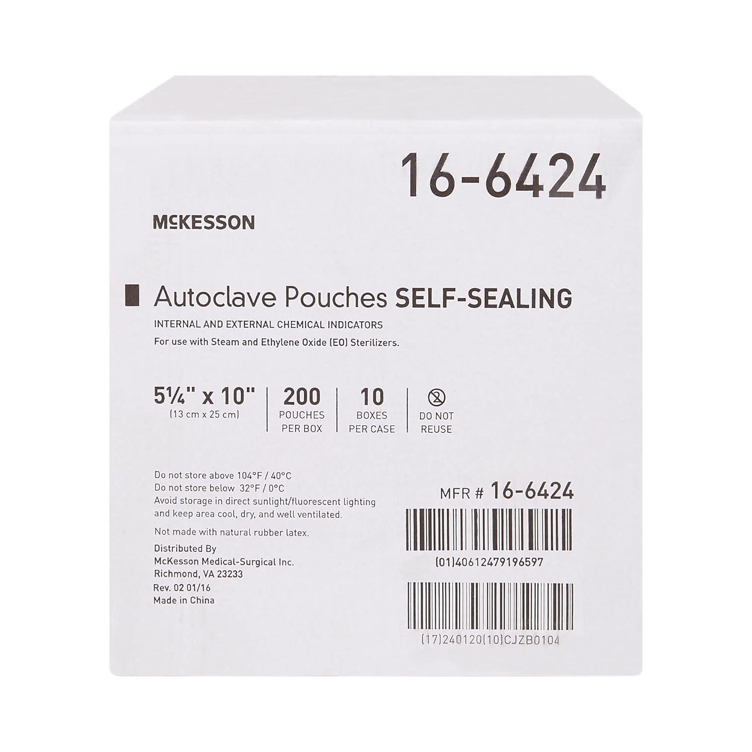 image:imageMcKesson Autoclave Pouches SelfSealing Steam and Ethylene Oxide Sterilizers 7 12 in x 13 in 200 Count 1 Pack514 X 10 Inch 2000 ct