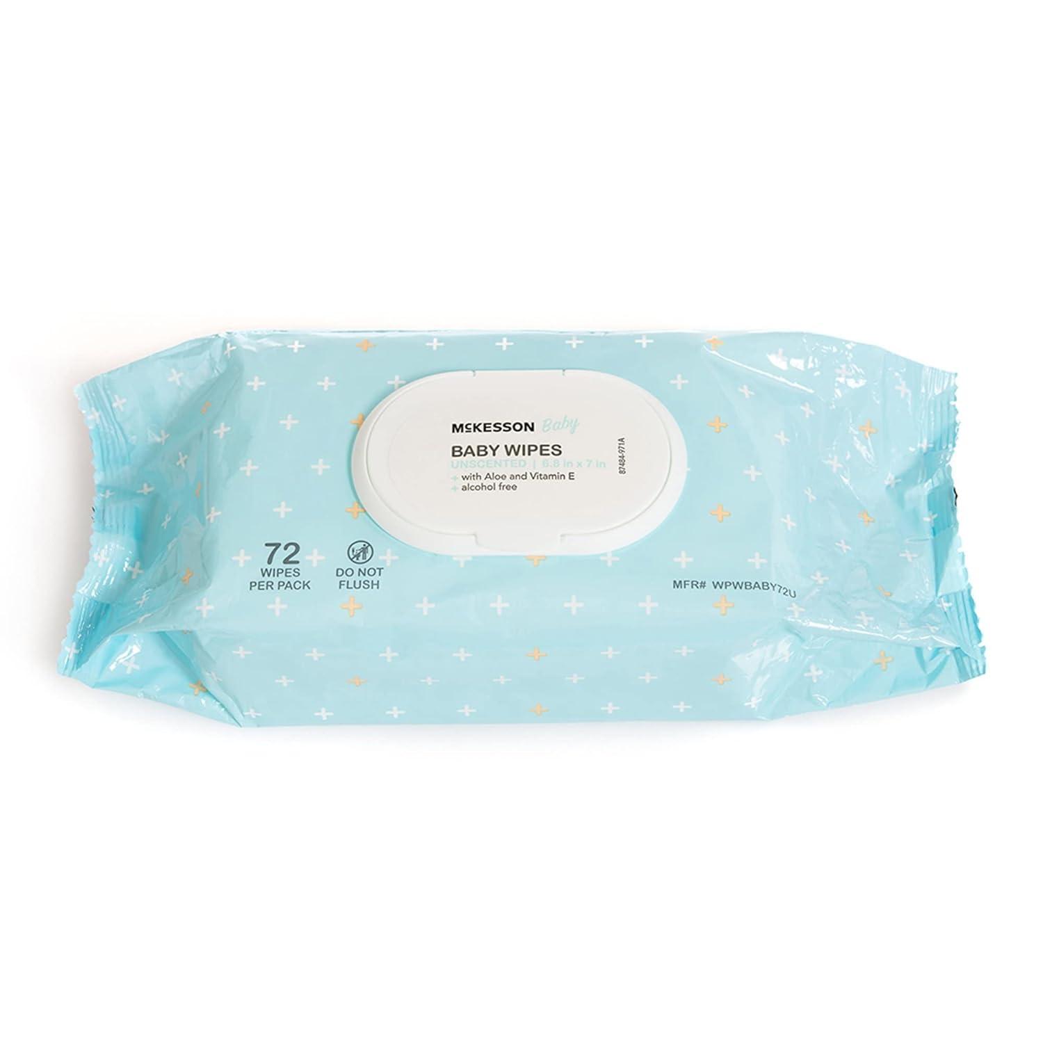 image:imageMcKesson Baby Wipes Unscented 1 Pack 72 Wipes Aloe amp Vitamin E 99 Water FlipTop Lid Wipes for Sensitive Skin amp Diaper Rash 68 in x 7 in 72 per PackUnscented