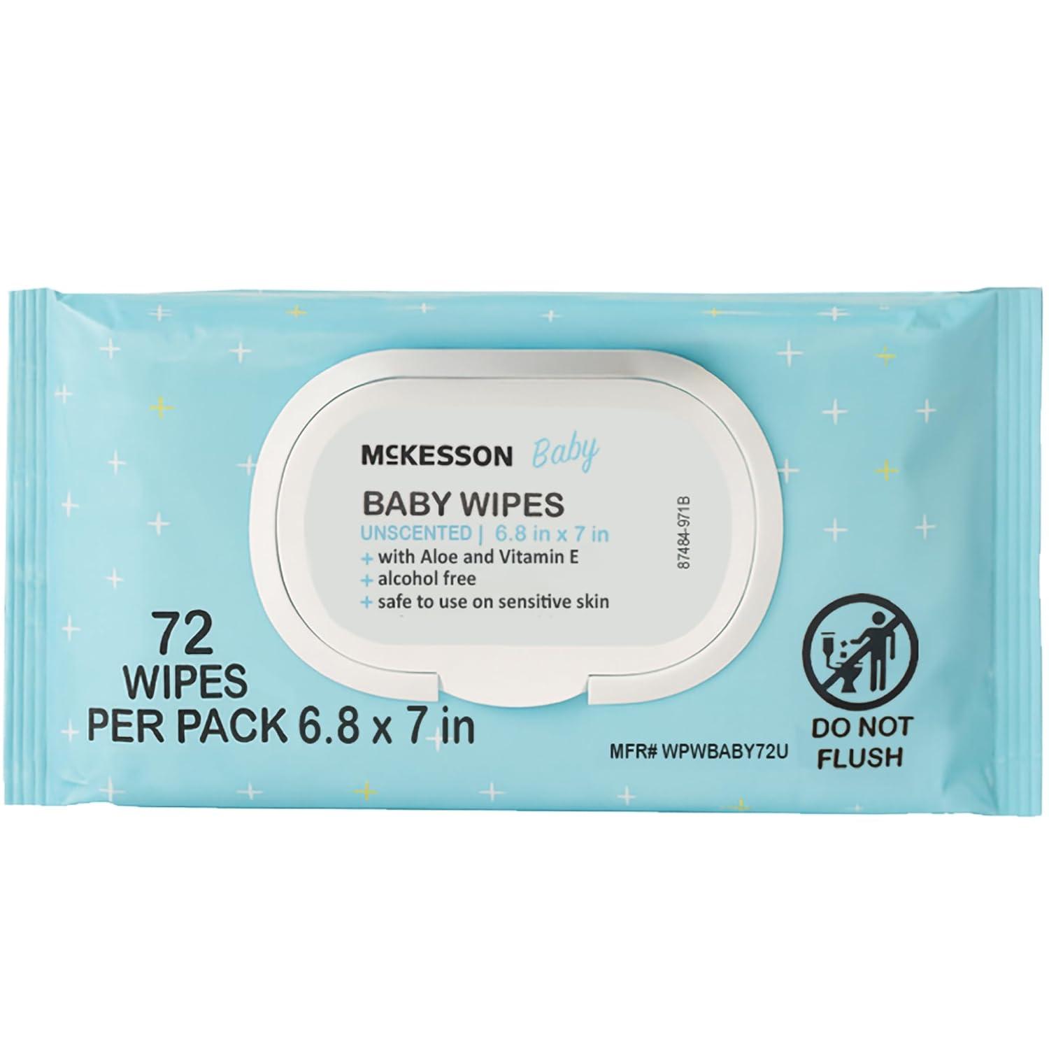 image:imageMcKesson Baby Wipes Unscented 1 Pack 72 Wipes Aloe amp Vitamin E 99 Water FlipTop Lid Wipes for Sensitive Skin amp Diaper Rash 68 in x 7 in 72 per PackUnscented