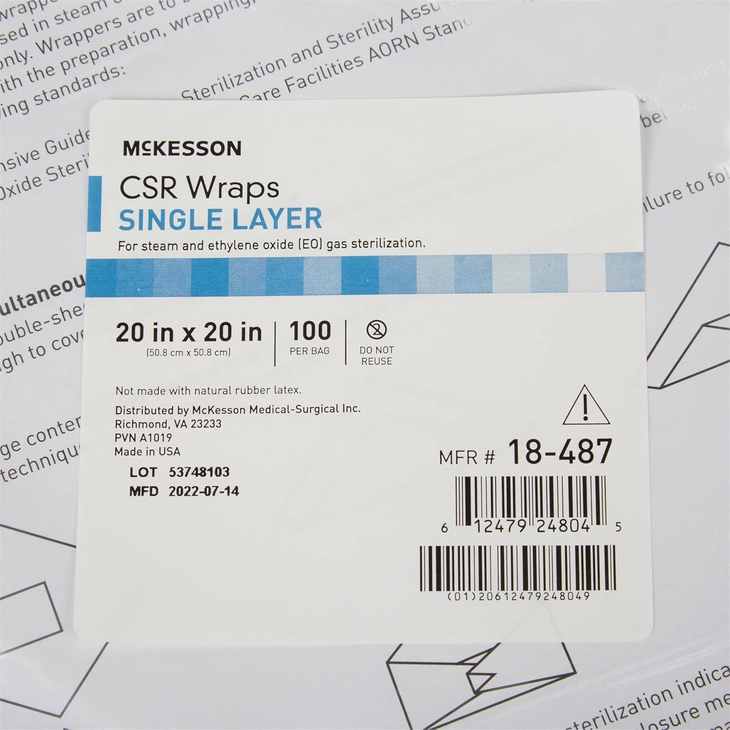 image:imageMcKesson CSR Sterilization Wrap for Medical Supplies Nail Technicians Tattoo Tools Air and Water Barrier Blue Cellulose 20 in x 20 in 100 Count 5 Packs 500 Total20 X 20 Inch 100 ct