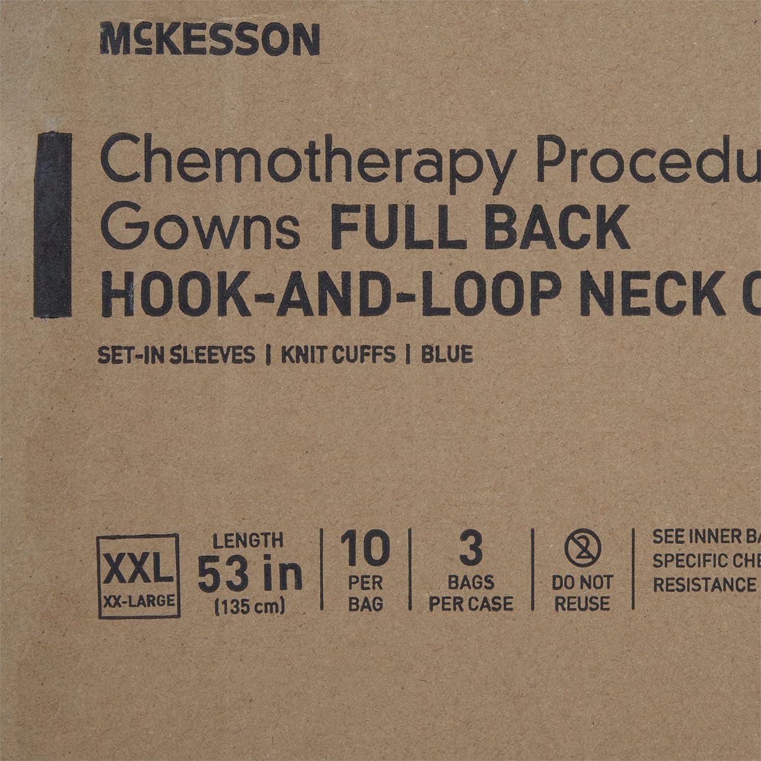 image:imageMcKesson Chemotherapy Procedure Gown Disposable FullBack Waist Tie AAMI Level 2 Unisex NonSterile Blue Size 2XL 53 in L 30 Count
