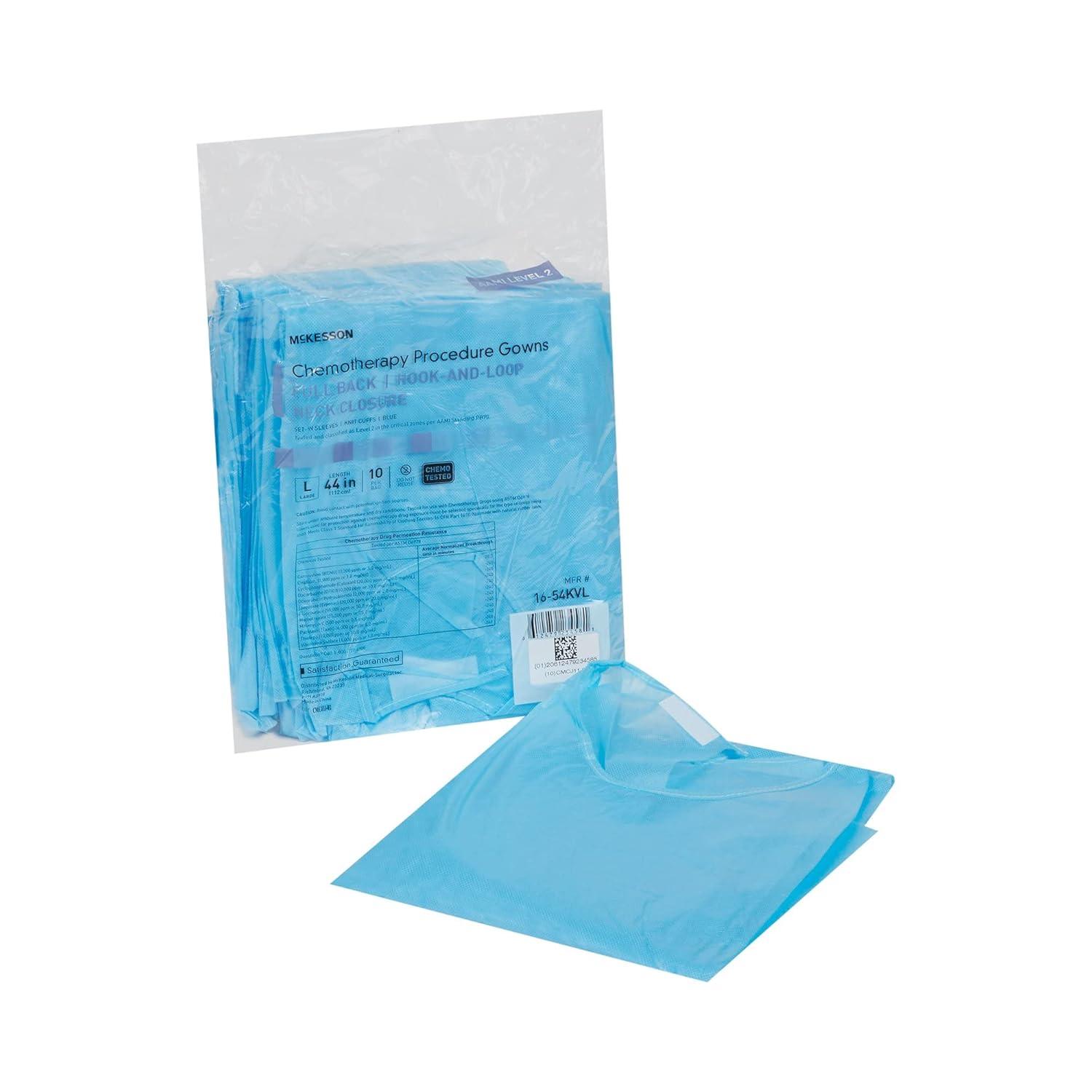 image:imageMcKesson Chemotherapy Procedure Gown Disposable FullBack Waist Tie AAMI Level 2 Unisex NonSterile Blue Size Large 44 in L 30 Count
