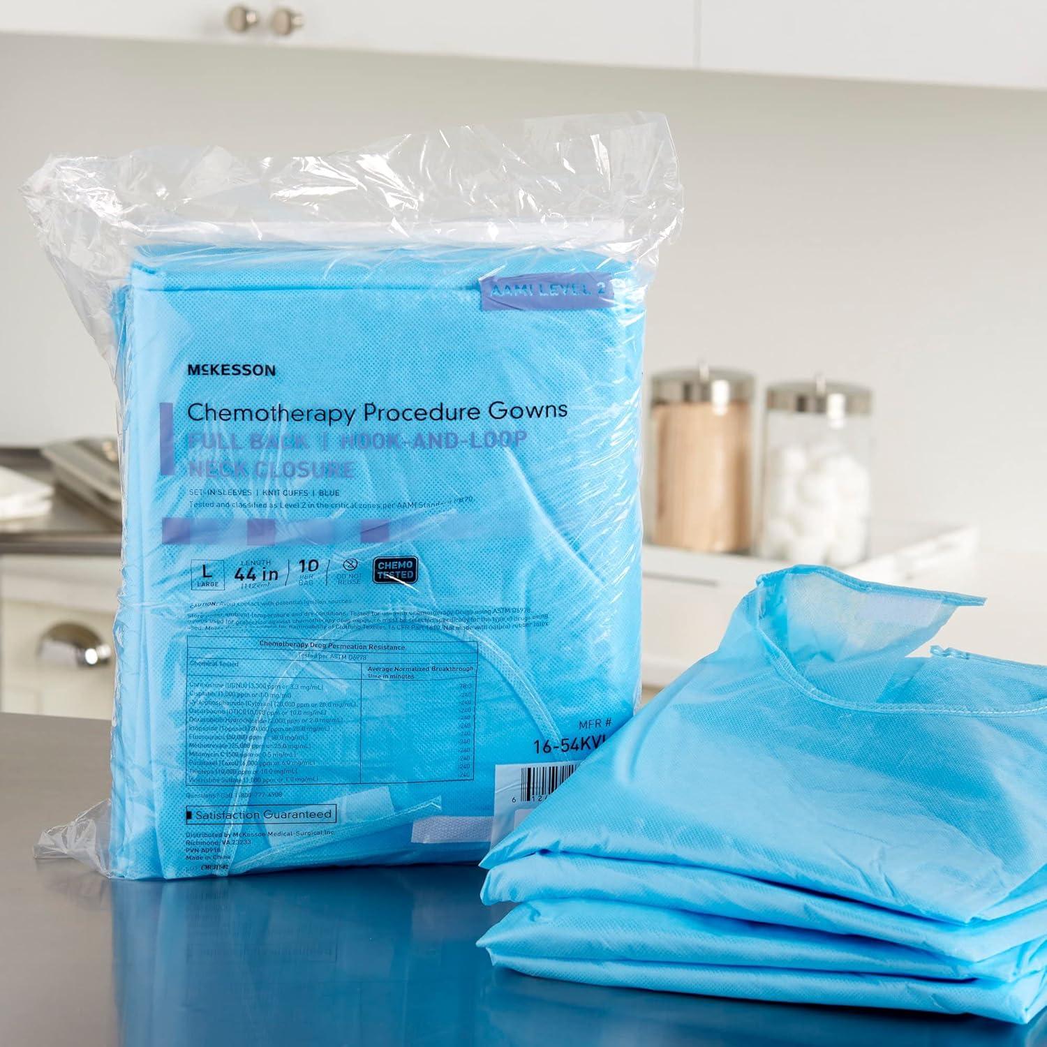 image:imageMcKesson Chemotherapy Procedure Gown Disposable FullBack Waist Tie AAMI Level 2 Unisex NonSterile Blue Size Large 44 in L 30 Count