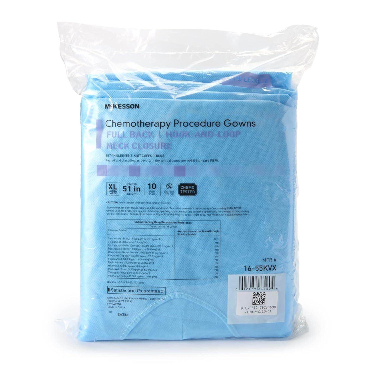 image:imageMcKesson Chemotherapy Procedure Gown Disposable FullBack Waist Tie AAMI Level 2 Unisex NonSterile Blue Size XL 51 in L 10 Count