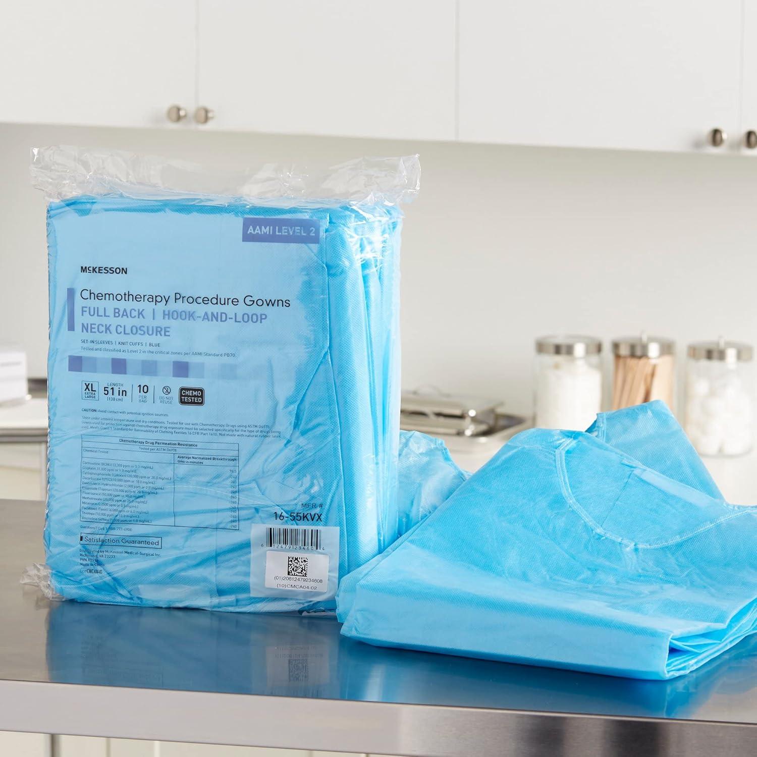 image:imageMcKesson Chemotherapy Procedure Gown Disposable FullBack Waist Tie AAMI Level 2 Unisex NonSterile Blue Size XL 51 in L 10 Count