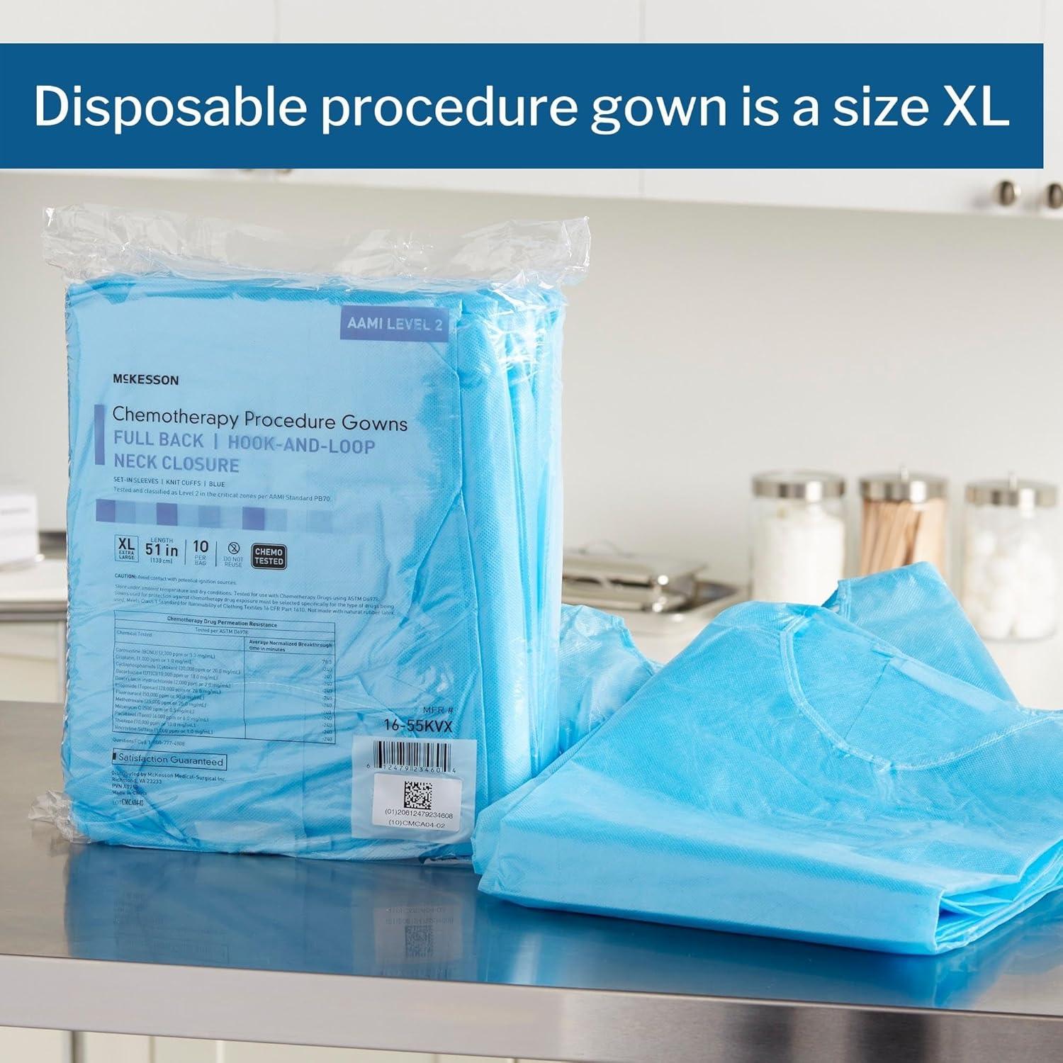 image:imageMcKesson Chemotherapy Procedure Gown Disposable FullBack Waist Tie AAMI Level 2 Unisex NonSterile Blue Size XL 51 in L 30 Count