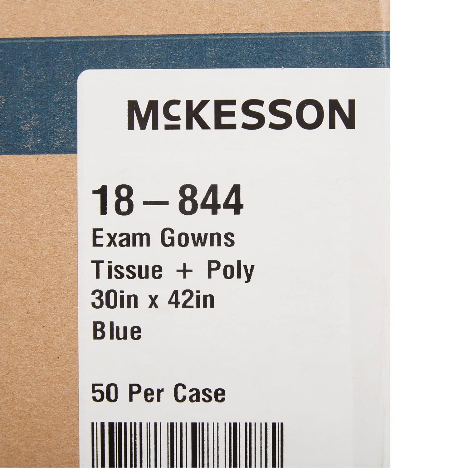 image:imageMcKesson Disposable Patient Exam Gown Pack of 50 LatexFree Medical Hospital TissuePolybacked Blue One Size Fits Most