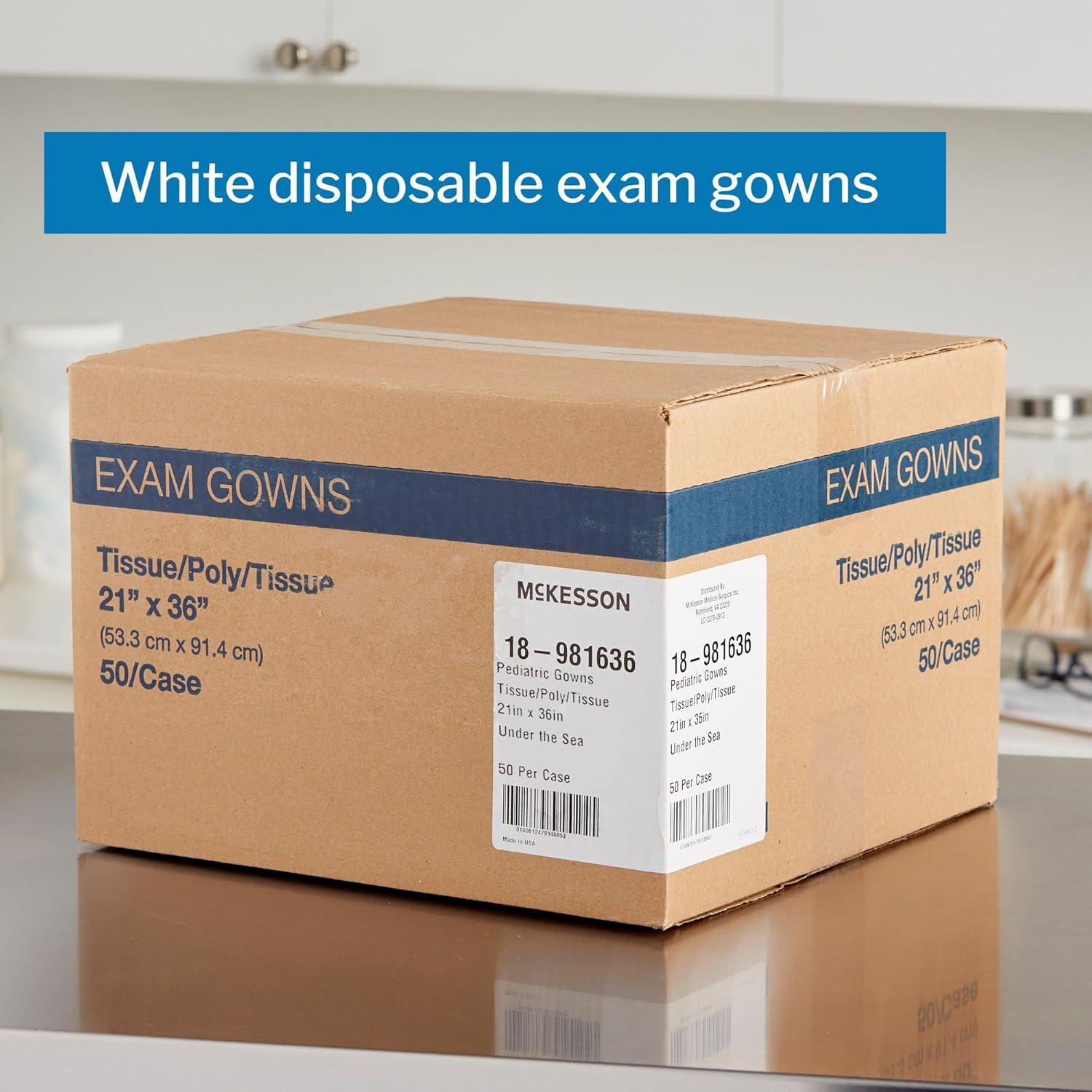 image:imageMcKesson Disposable Patient Exam Gown Pack of 50 LatexFree Medical Hospital TissuePolyester White One Size Fits Most