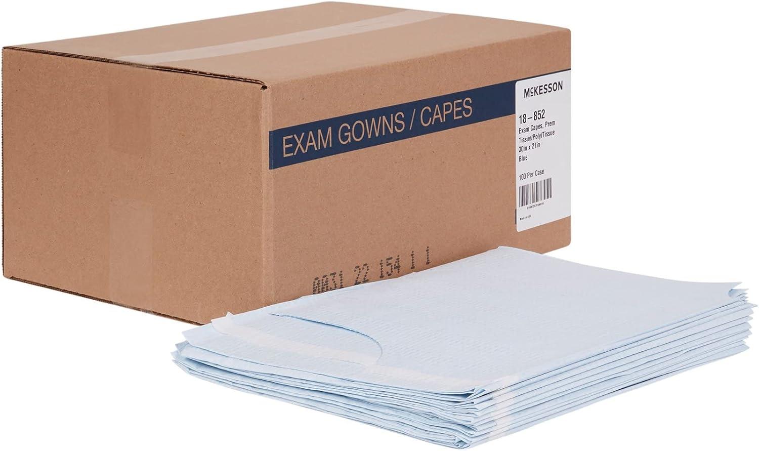 image:imageMcKesson Exam Capes for Adults Poly and Economy Tissue Front or Back Opening Unisex Blue One Size Fits Most 21 in x 30 in 100 Count