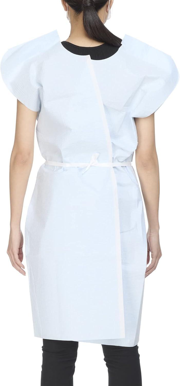 image:imageMcKesson Exam Gown Disposable Poly and Premium Tissue Front or Back Opening Short Sleeve Unisex Blue One Size Fits Most Adults 42 in x 30 in