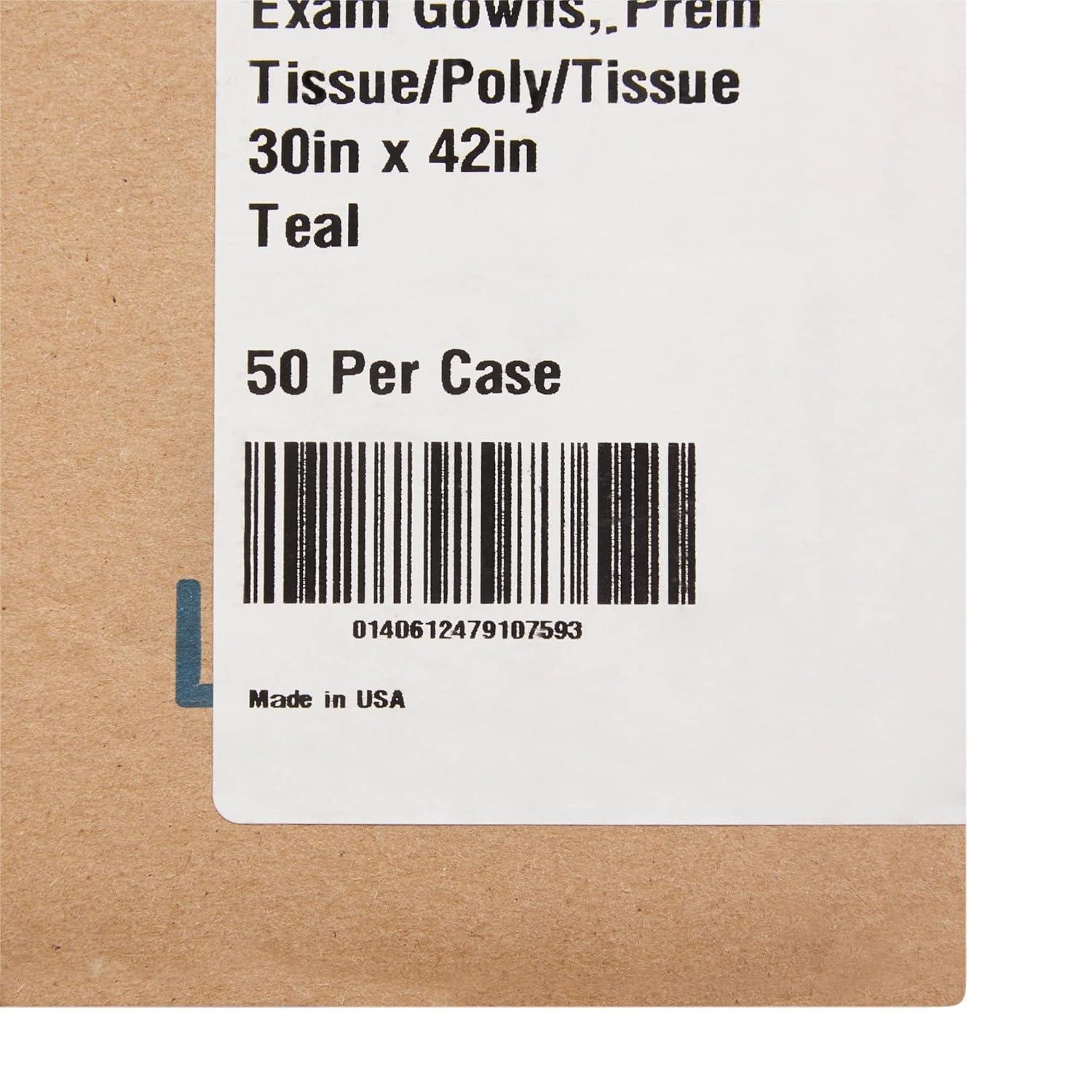 image:imageMcKesson Exam Gown Disposable Poly and Premium Tissue Front or Back Opening Short Sleeve Unisex Teal One Size Fits Most Adults 21 in x 30 in 50 Count