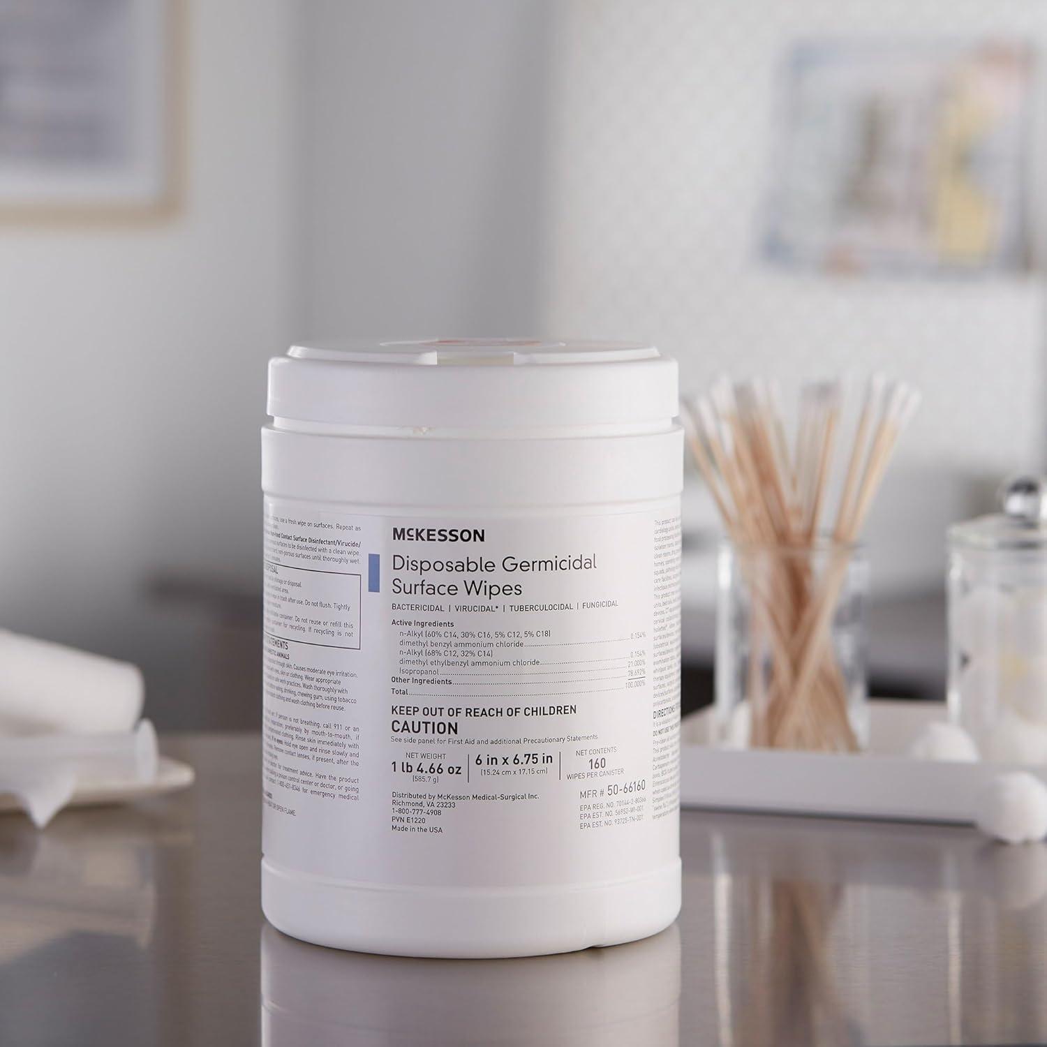 image:imageMcKesson Germicidal Wipes 1920 Count Disinfecting Wipes Alcohol Cleaning Disinfectant Wipes Hospital Grade MultiSurface Wipes 160 Wipes 12 Pack1 Count Pack of 160
