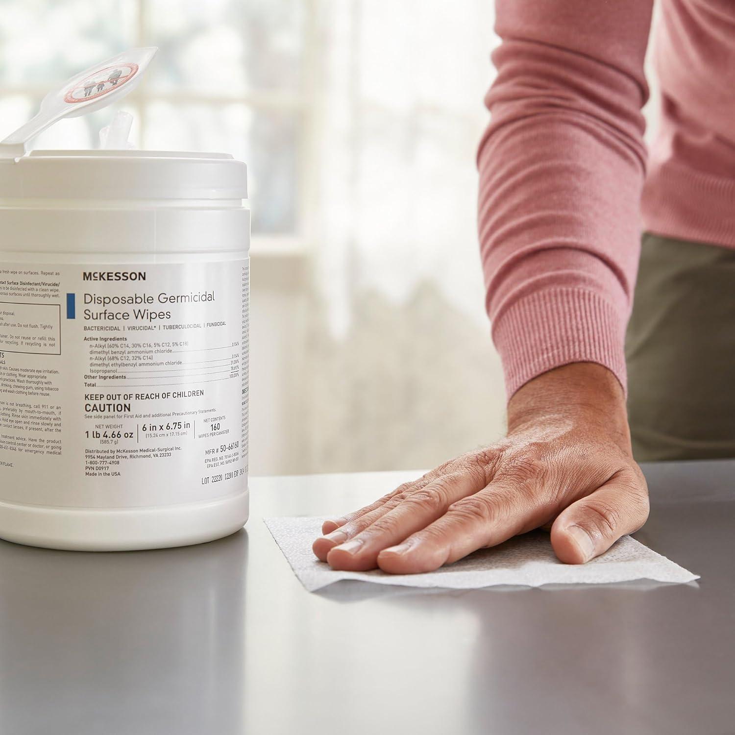 image:imageMcKesson Germicidal Wipes 1920 Count Disinfecting Wipes Alcohol Cleaning Disinfectant Wipes Hospital Grade MultiSurface Wipes 160 Wipes 12 Pack1 Count Pack of 160