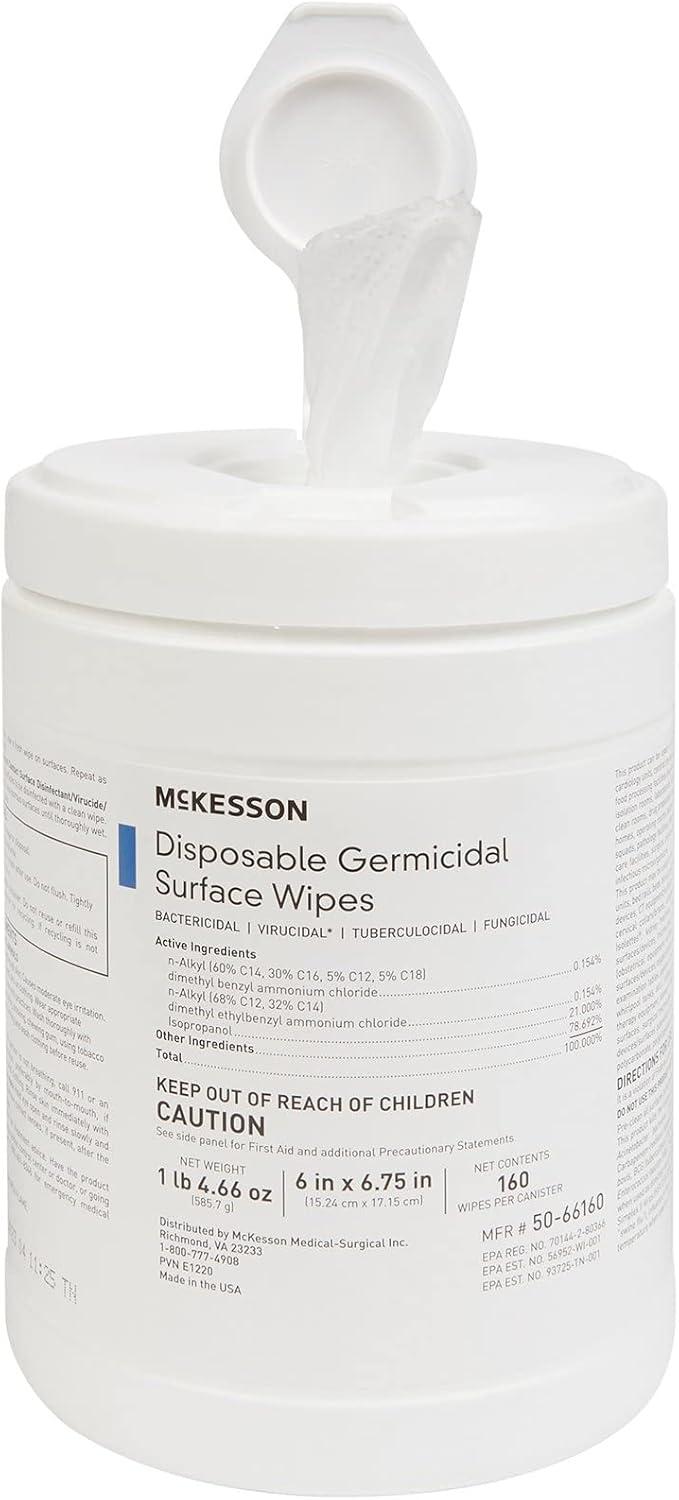 image:imageMcKesson Germicidal Wipes 1920 Count Disinfecting Wipes Alcohol Cleaning Disinfectant Wipes Hospital Grade MultiSurface Wipes 160 Wipes 12 Pack160 Count Pack of 12