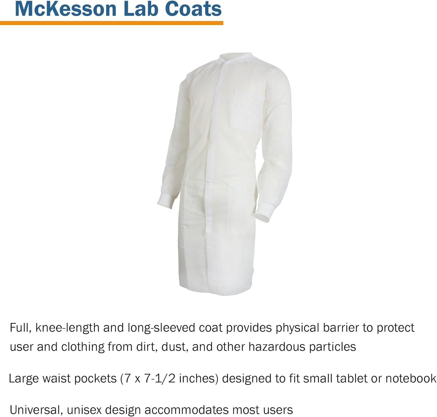 image:imageMcKesson Lab Coat for Men or Women Long Sleeve KneeLength Disposable Medical Coat MoistureResistant SnapFront Closure LargeXL 10 Count