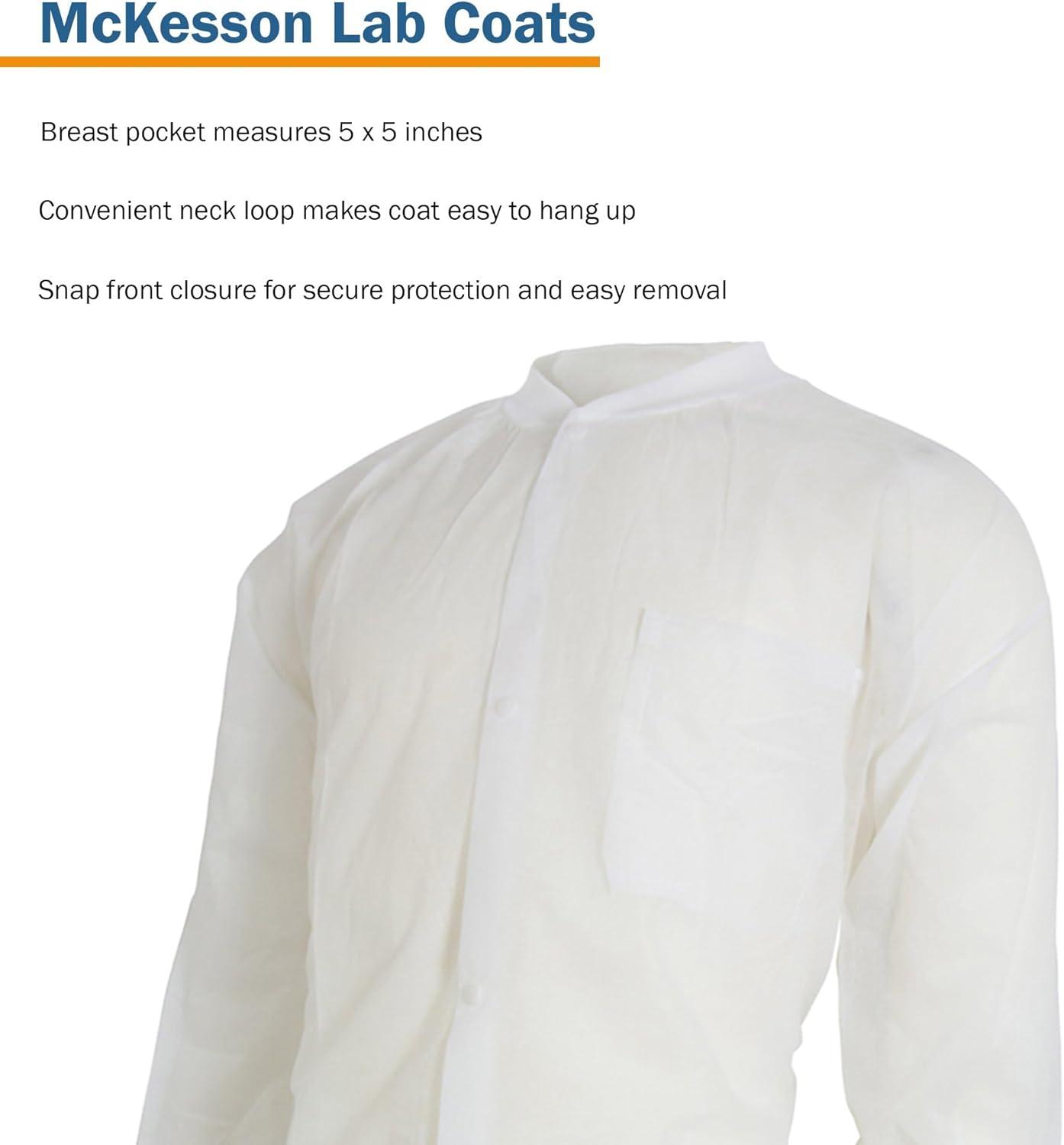 image:imageMcKesson Lab Coat for Men or Women Long Sleeve KneeLength Disposable Medical Coat MoistureResistant SnapFront Closure LargeXL 10 Count
