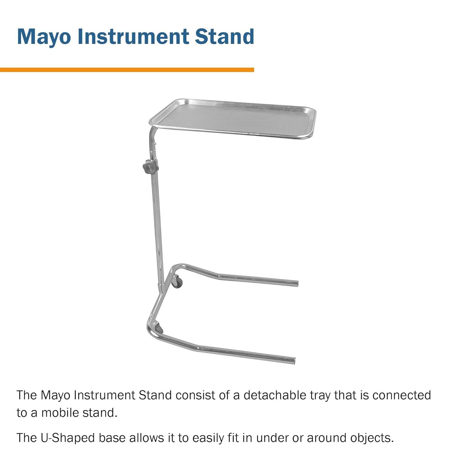 image:imageMcKesson Medical Instrument Mayo Stand Stainless Steel Rolling Tray for Hospitals Offices Dental Salons UShaped Base 3150 Inch Height 1 Count