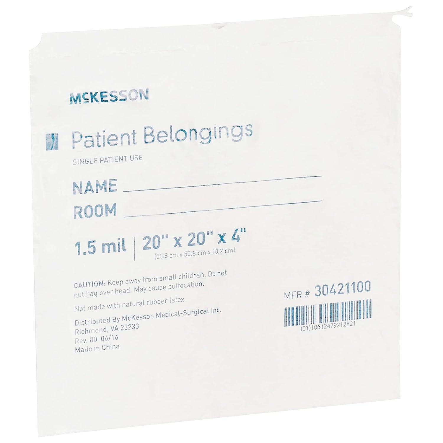 image:imageMcKesson Patient Belongings Bag with Drawstring Closure White 4 in x 20 in x 20 in 250 Count