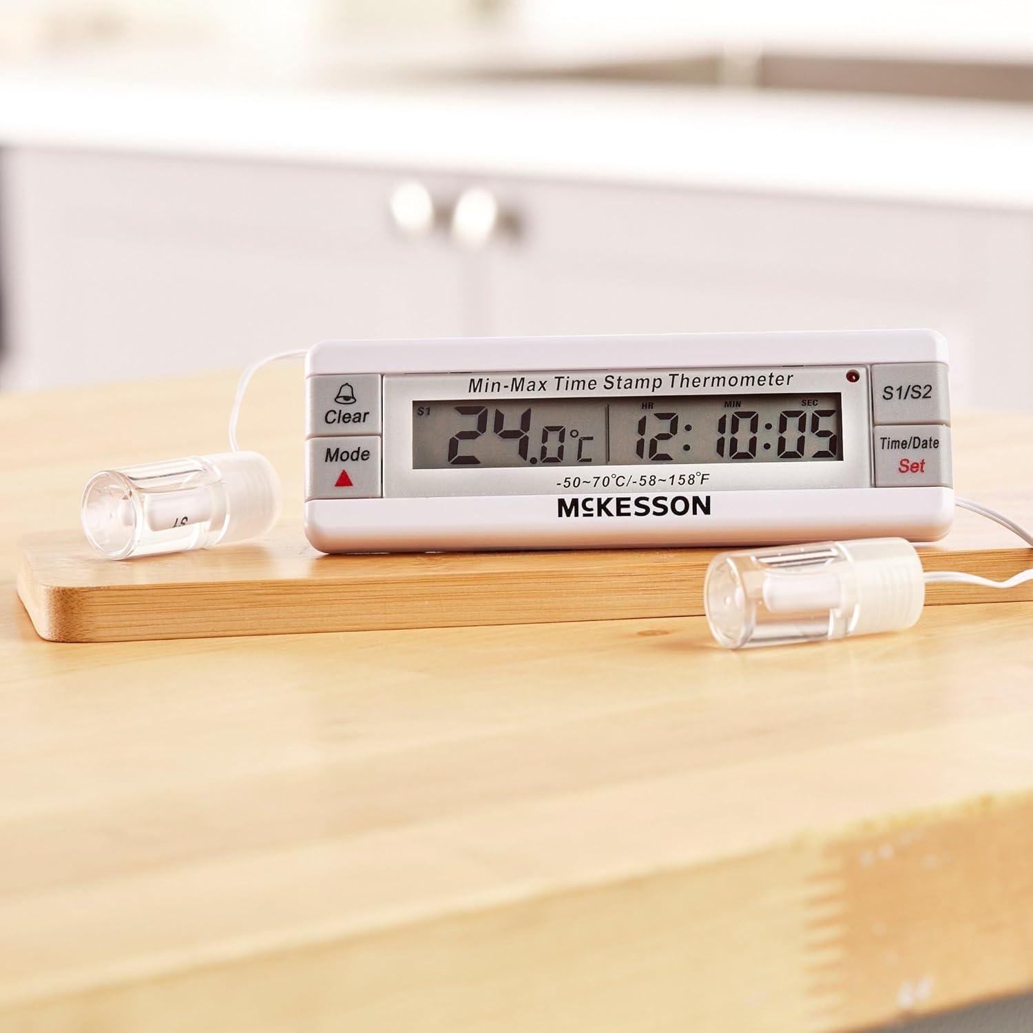 image:imageMcKesson Refrigerator and Freezer Thermometer with Alarm DualProbe Waterproof Digital Display MaxMin Temperatures 1 Count