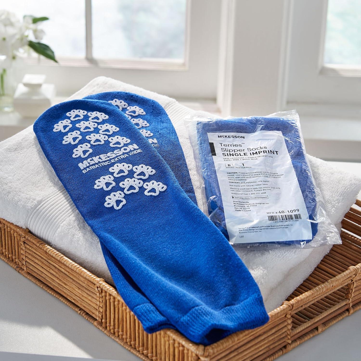 image:imageMcKesson Slipper Socks NonSlip Grip Socks Royal Blue Bariatric Adult Shoe 12 Extra Wide 3 Pair