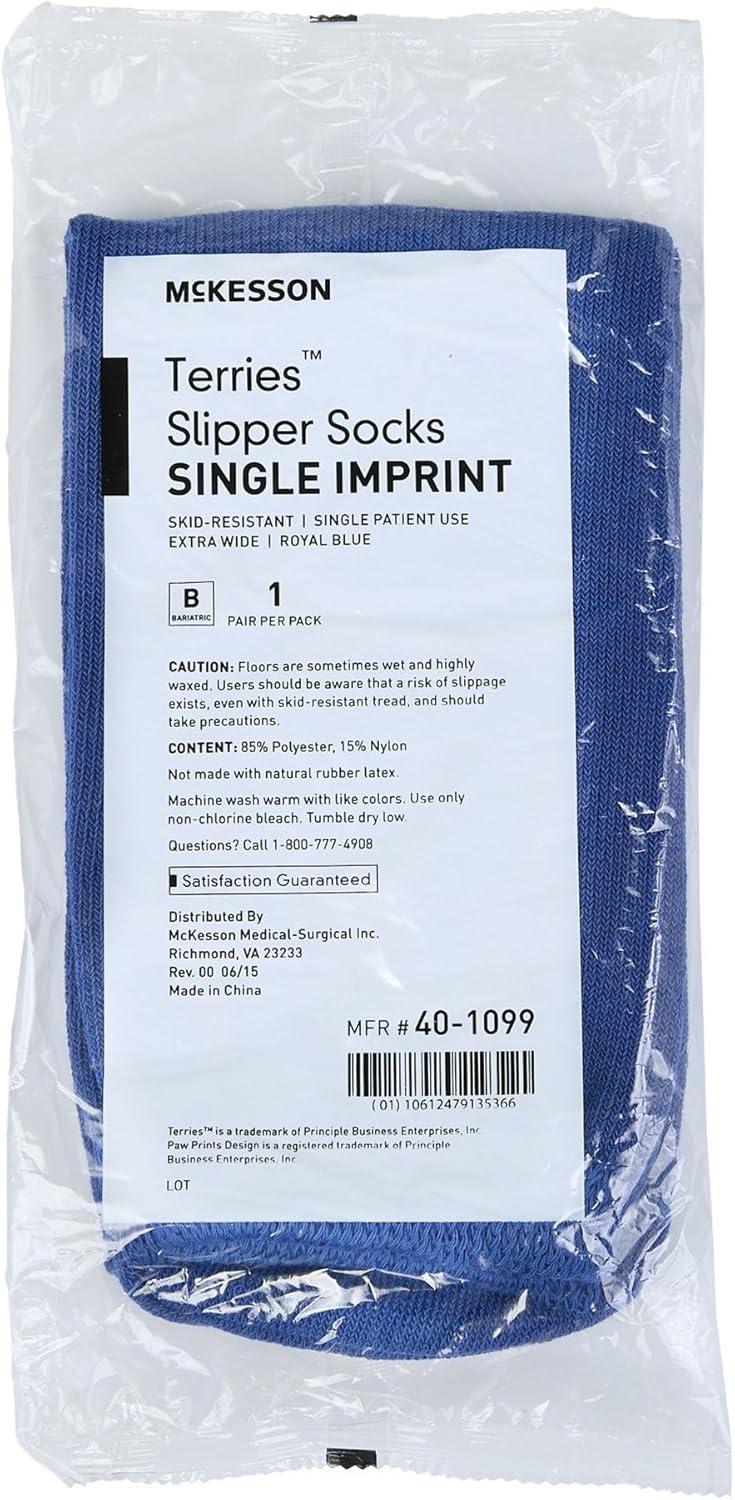 image:imageMcKesson Slipper Socks NonSlip Grip Socks Royal Blue Bariatric Adult Shoe 12 Extra Wide 3 Pair