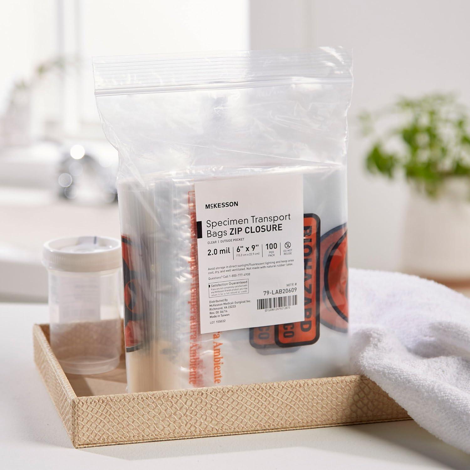 image:imageMcKesson Specimen Transport Bag Biohazard Zip Closure 2 mil Thickness 6 in x 9 in 100 Count