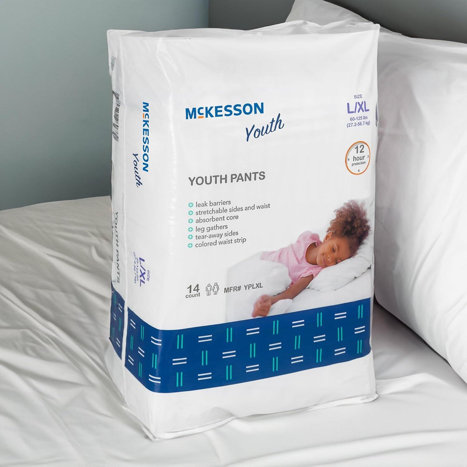 image:imageMcKesson Youth Training Pants 56 Count Overnight Disposable Pull Up Diapers LXL 60125 lbs Absorbent 12 Hour Leak Protection with Leg Gathers and TearAway Sides for Boys or Girls PediatricLargeXLarge 14 Count